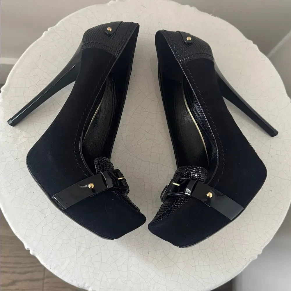 Gianmarco Lorenzi Elegant Black Leather Hi Heels Stiletto Made in Italy Size 36